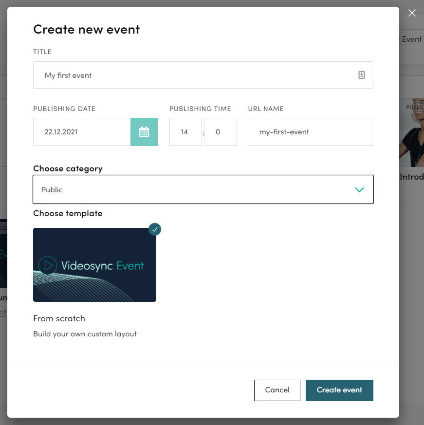 Create new event modal