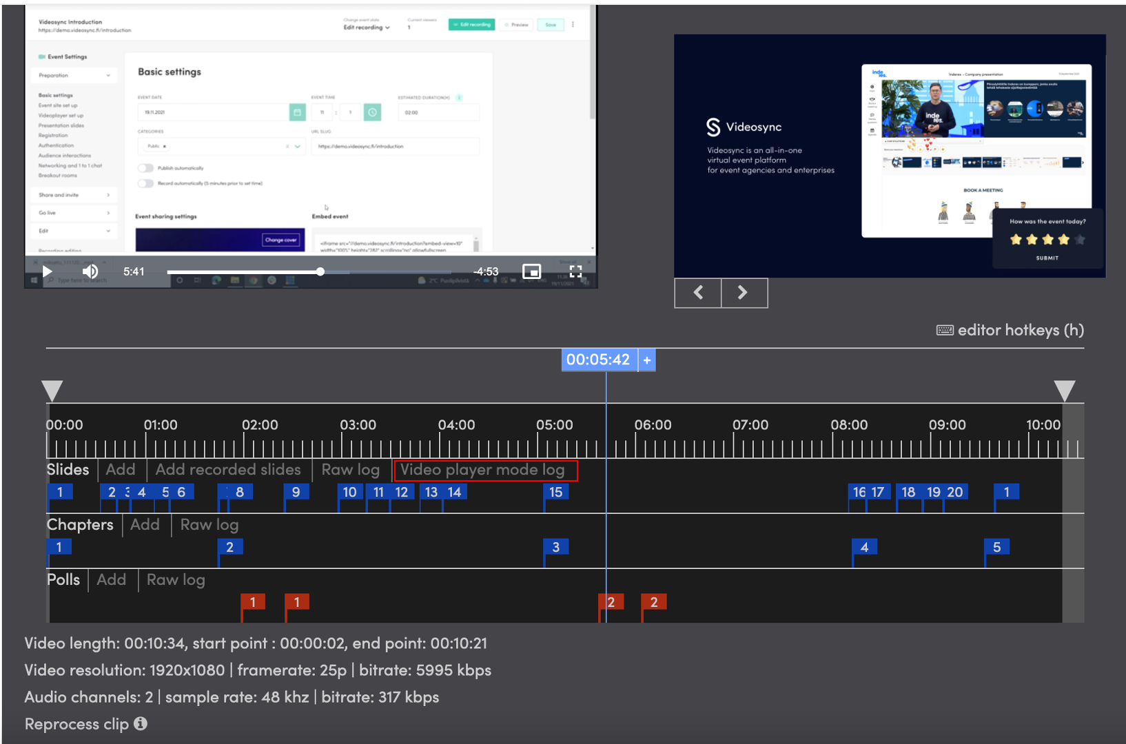 Video player mode editor