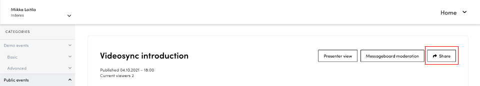 Share dashboard button